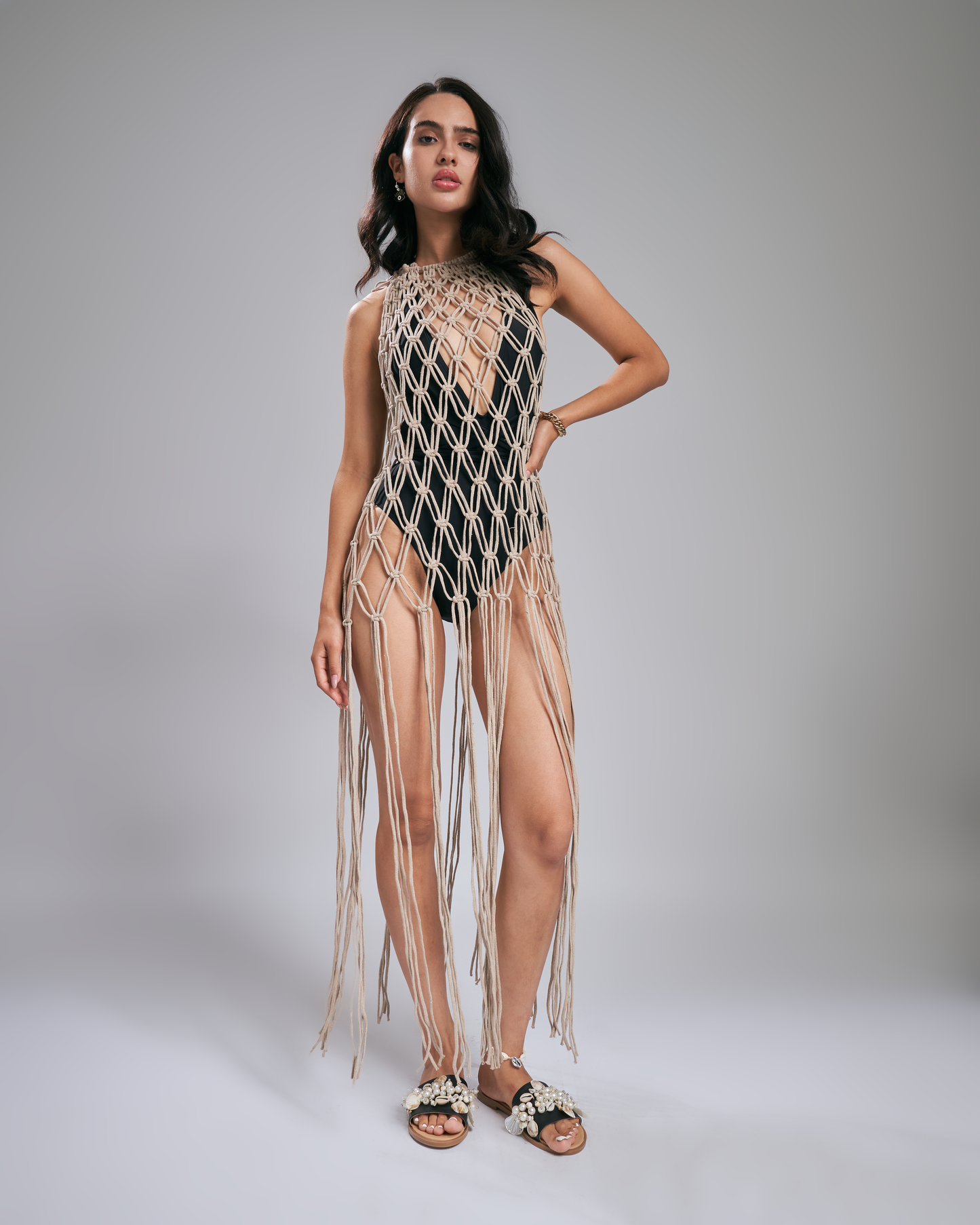 Lace lagoon macrame dress - cafe