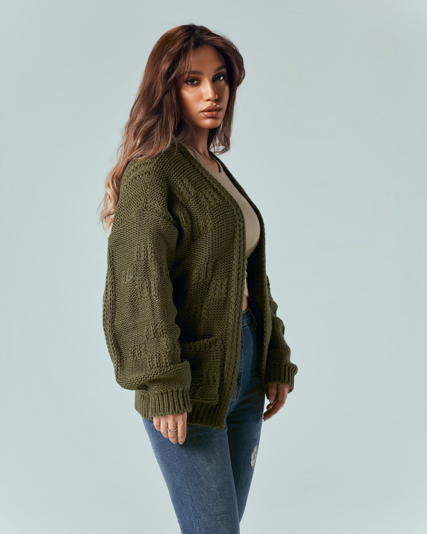 Olive Knit Pocket Cardigan