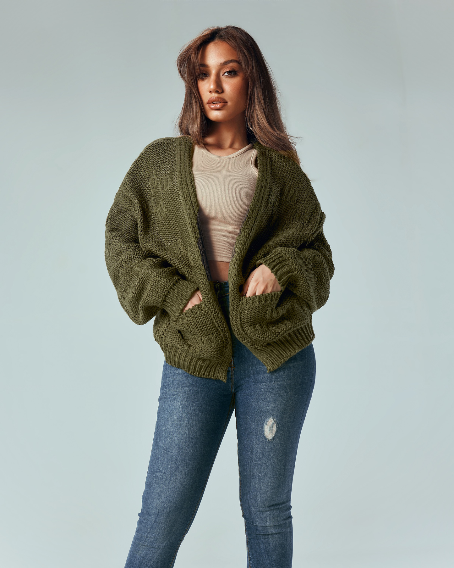 Olive Knit Pocket Cardigan