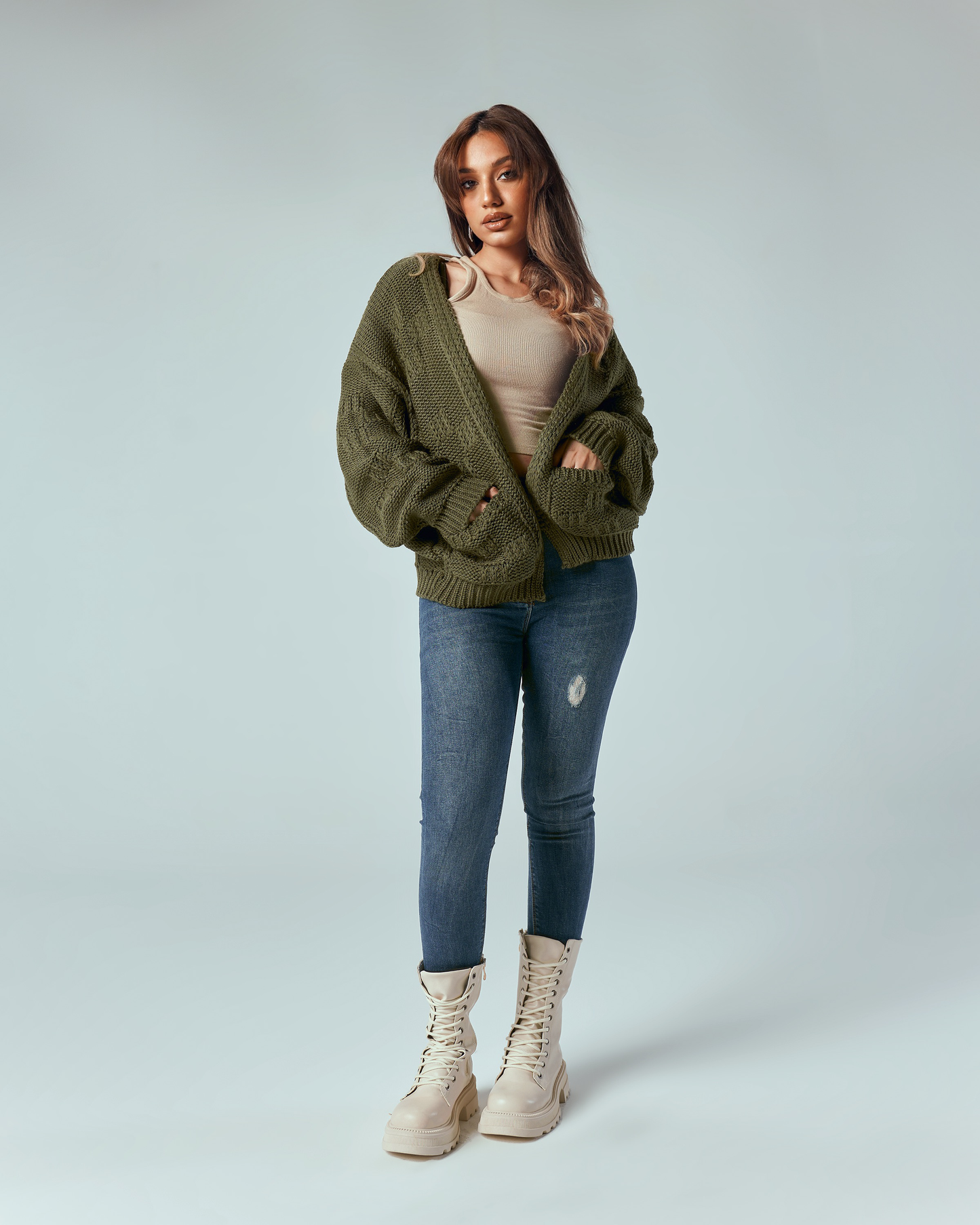 Olive Knit Pocket Cardigan