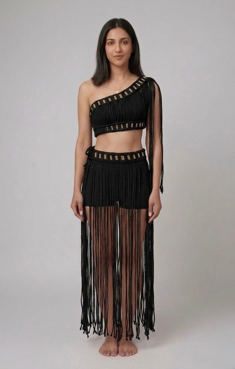 Aurora Macramé Fringe Set - Black