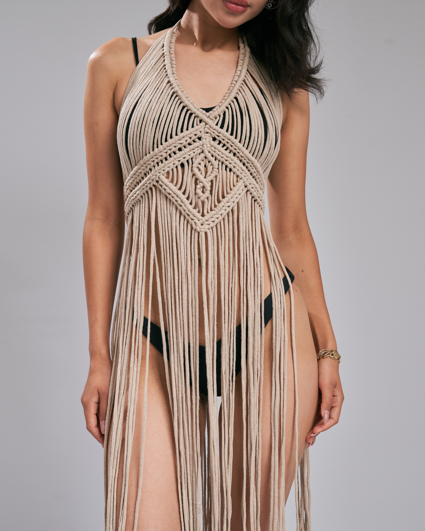 Boho bliss macrame dress - cafe
