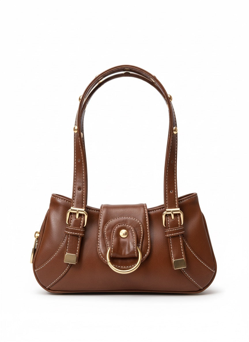 Aurelia Buckle Shoulder Bag – Brown