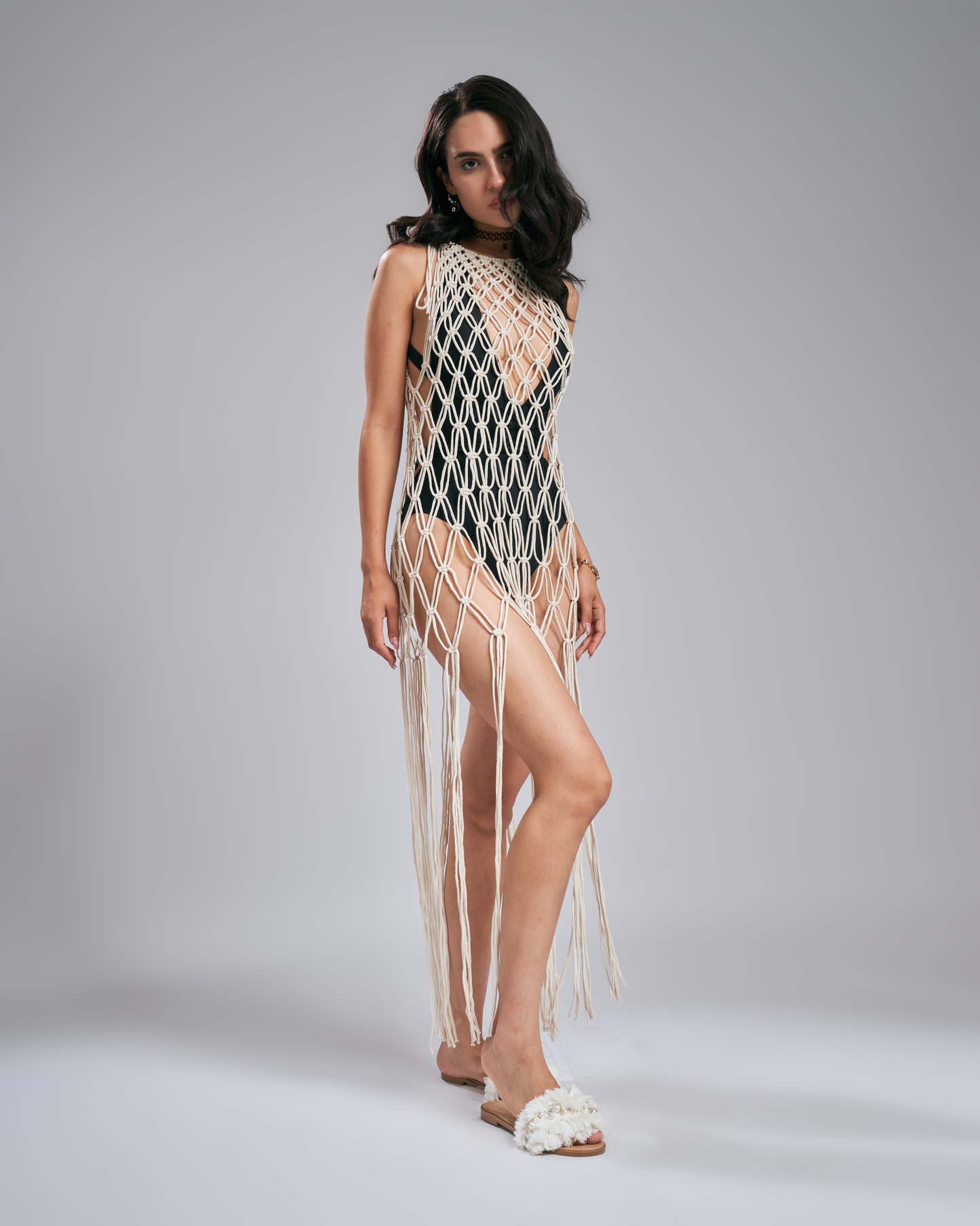 Lace lagoon macrame dress - cream