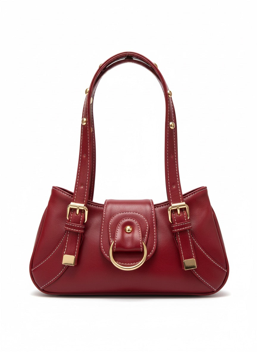 Aurelia Buckle Shoulder Bag – Burgundy