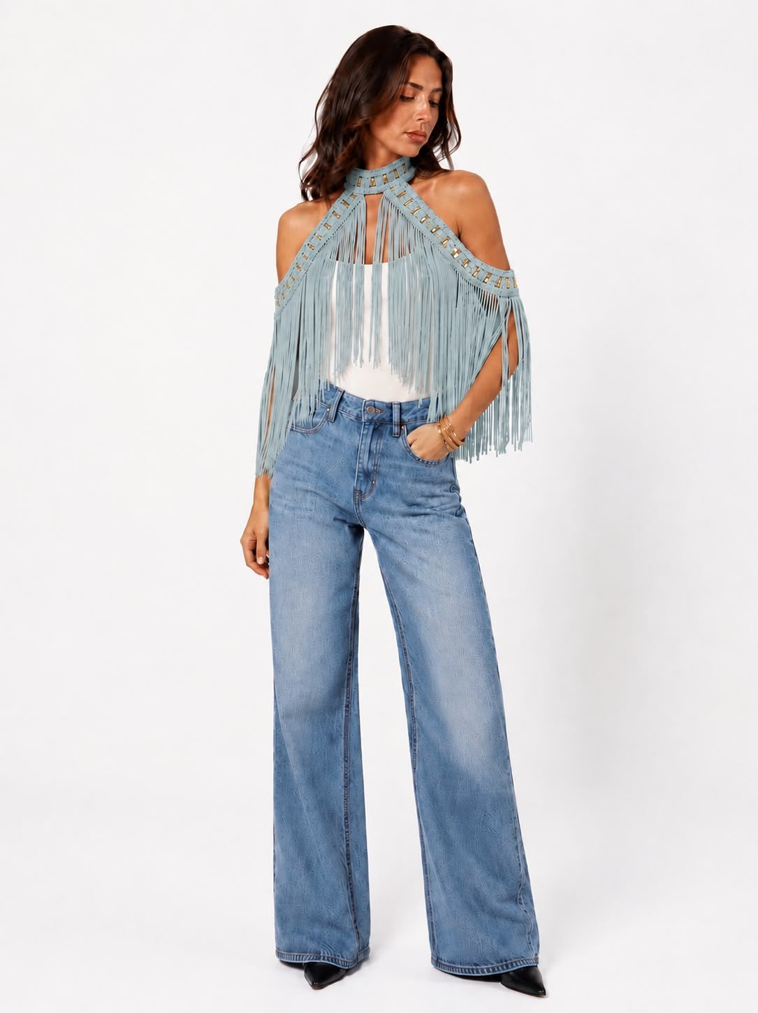 Fringe Muse Halter Top - L.Blue