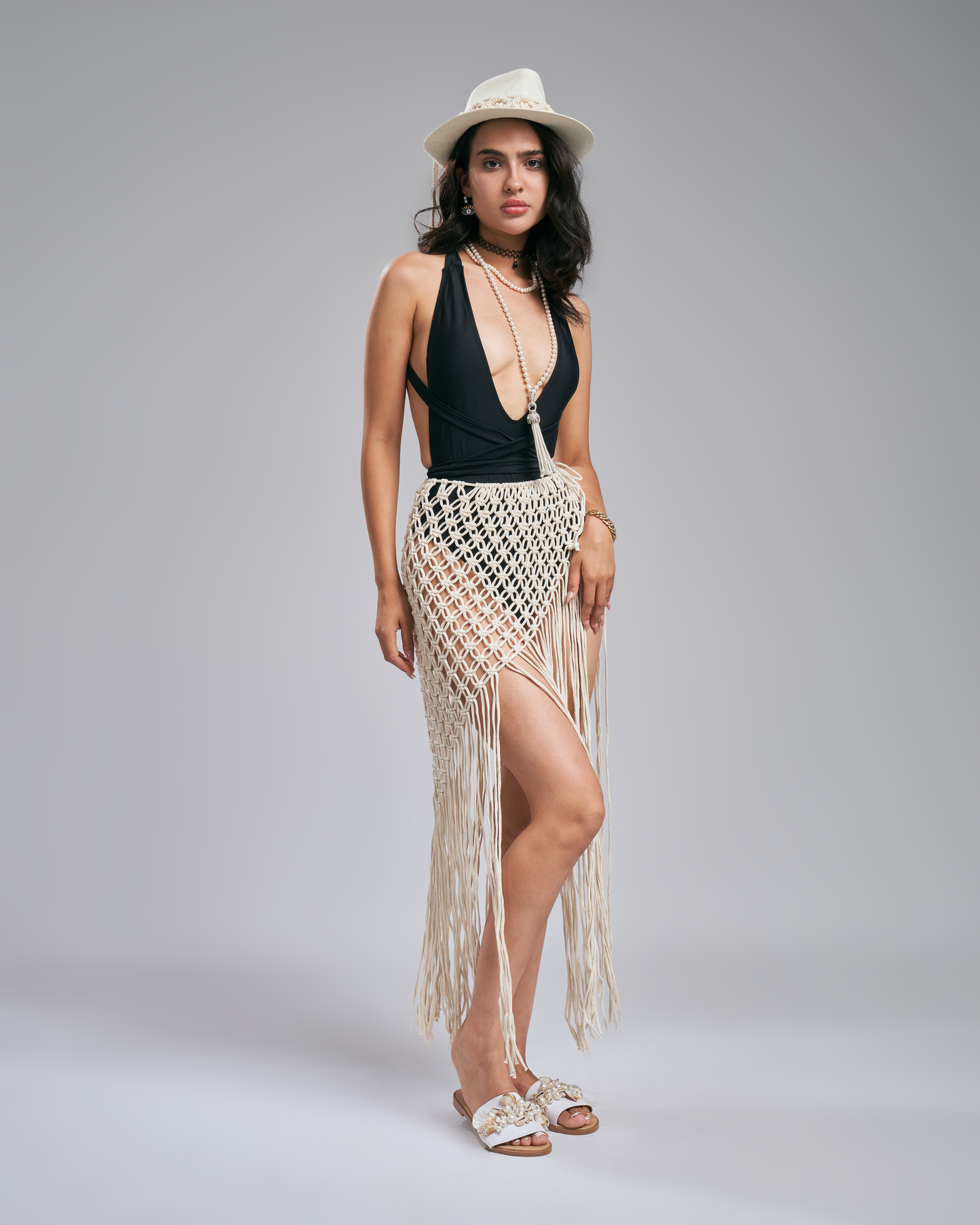 Boho tangled macrame skirt - cream