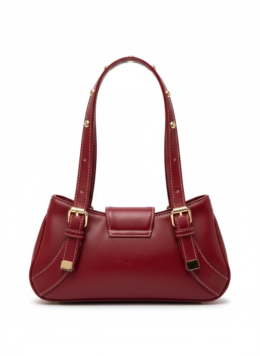 Aurelia Buckle Shoulder Bag – Burgundy