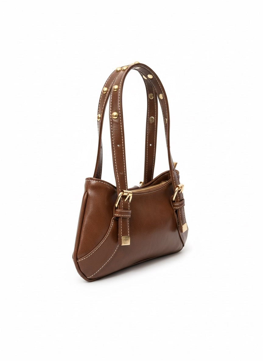 Aurelia Buckle Shoulder Bag – Brown