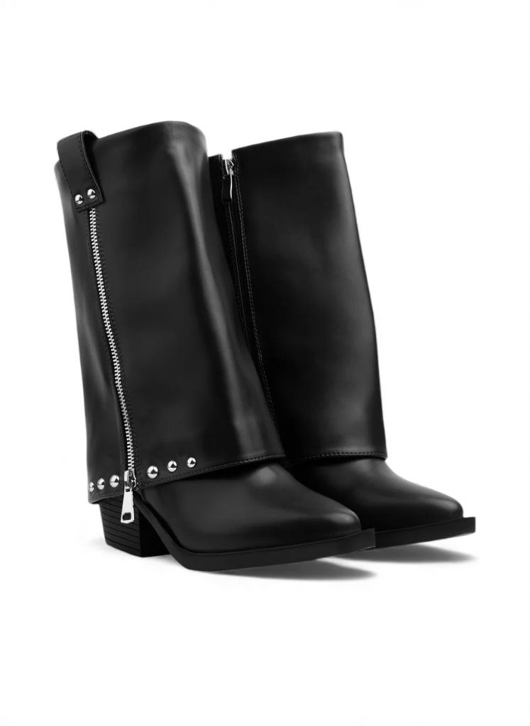 Studded Slouch Boot - Black