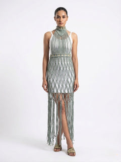 Ethereal Macramé Statement Dress - Mint green