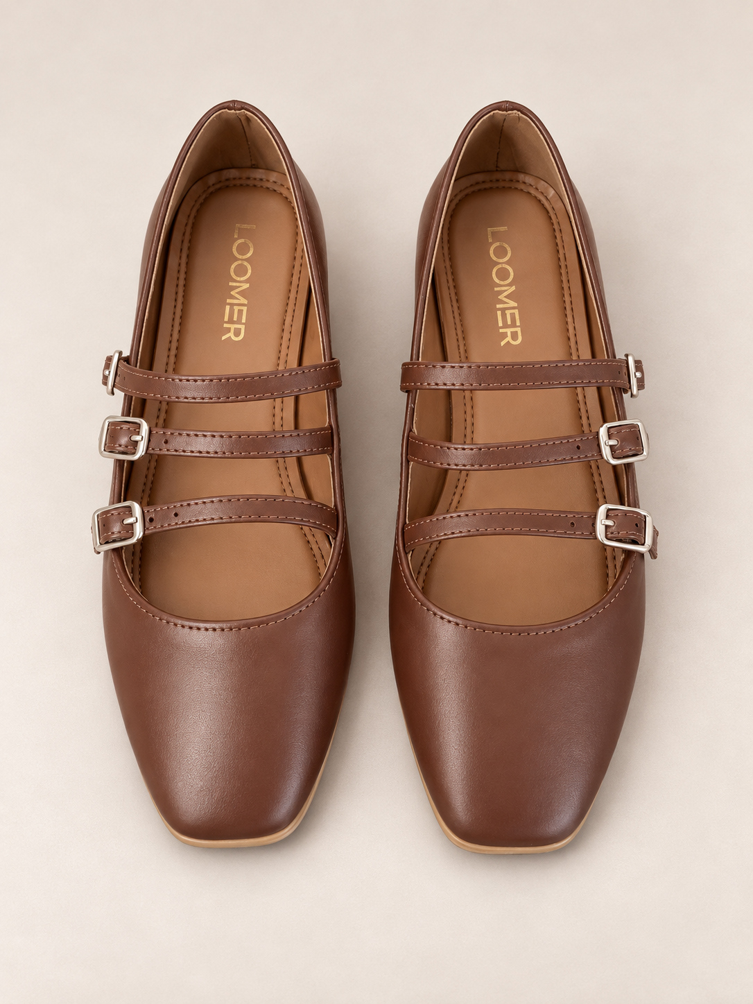 Siena Triple Strap Flats - Brown