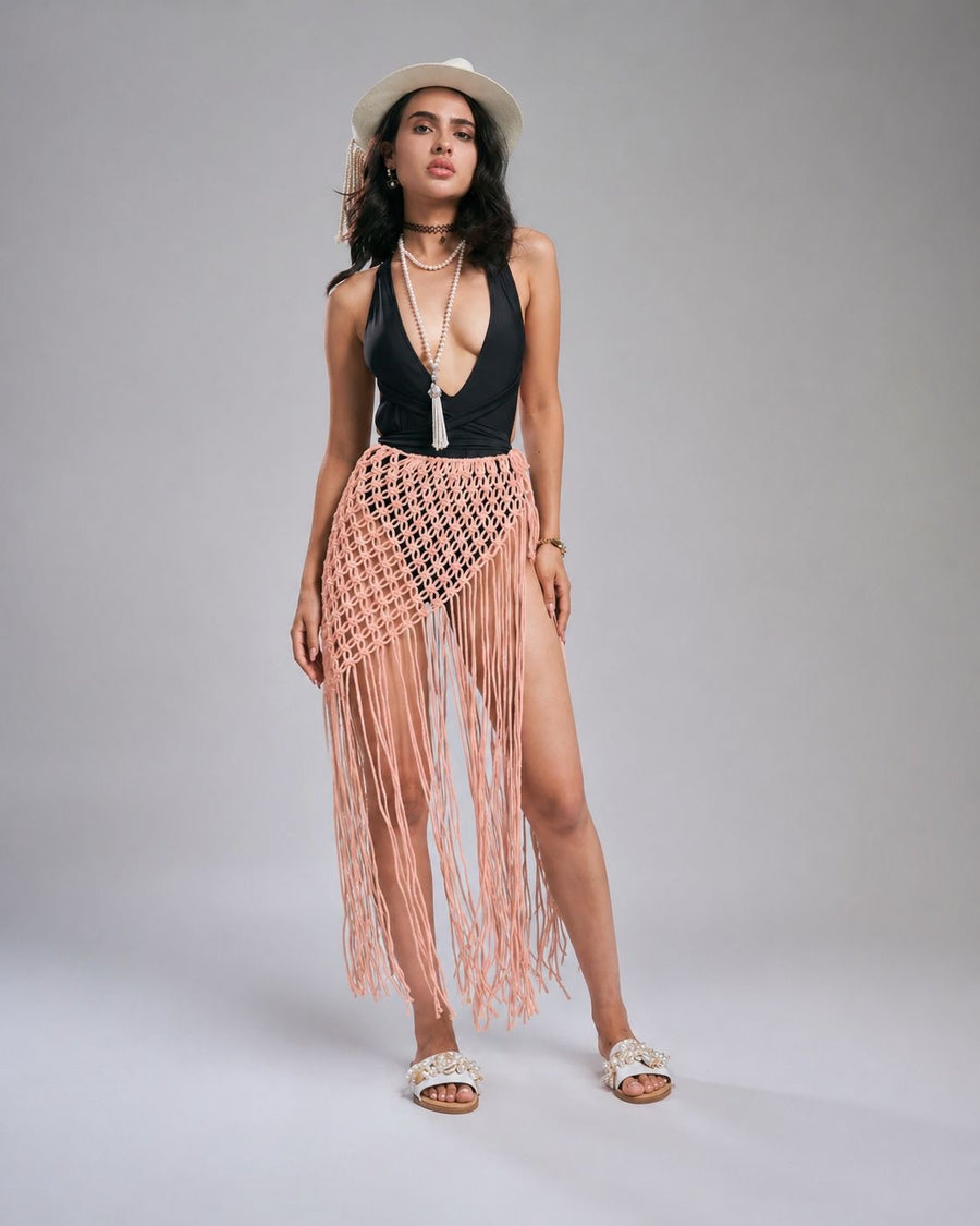 Boho tangled macrame skirt - Pink