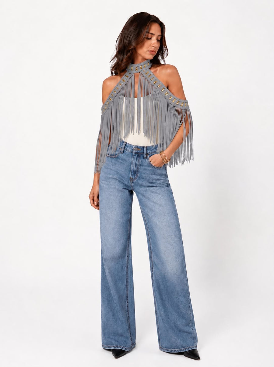 Fringe Muse Halter Top - Grey