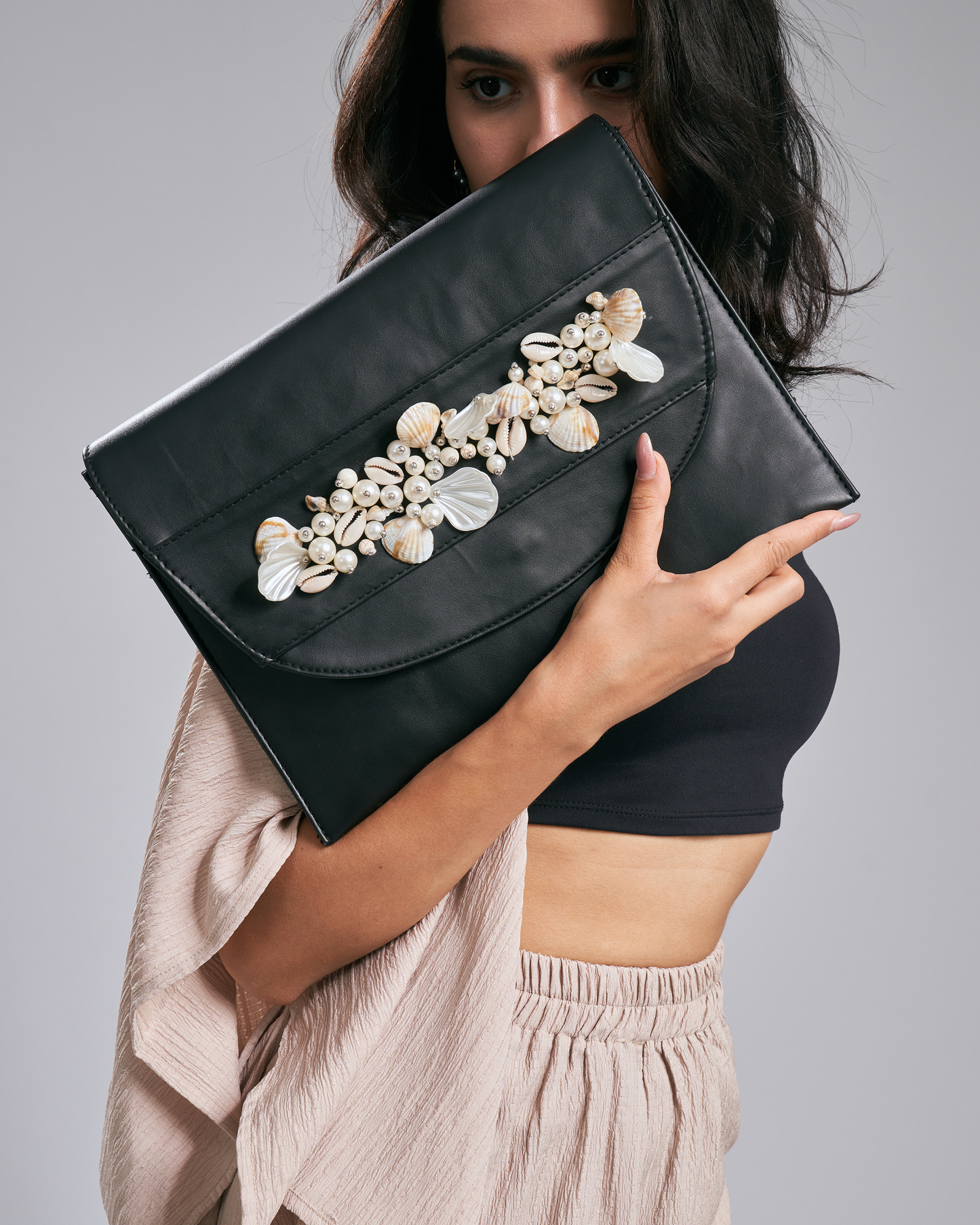 Leather coral way clutch