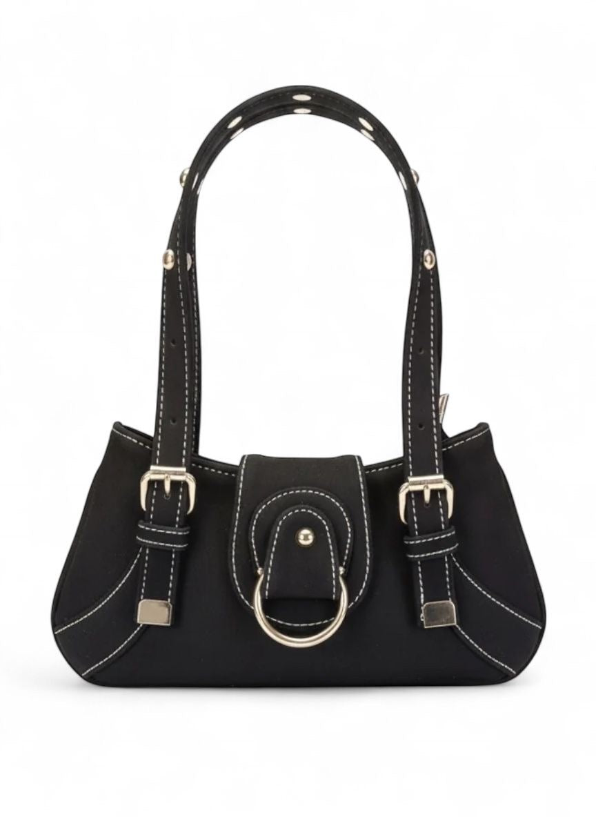 Aurelia Mini Buckle Shoulder Bag – Black suede