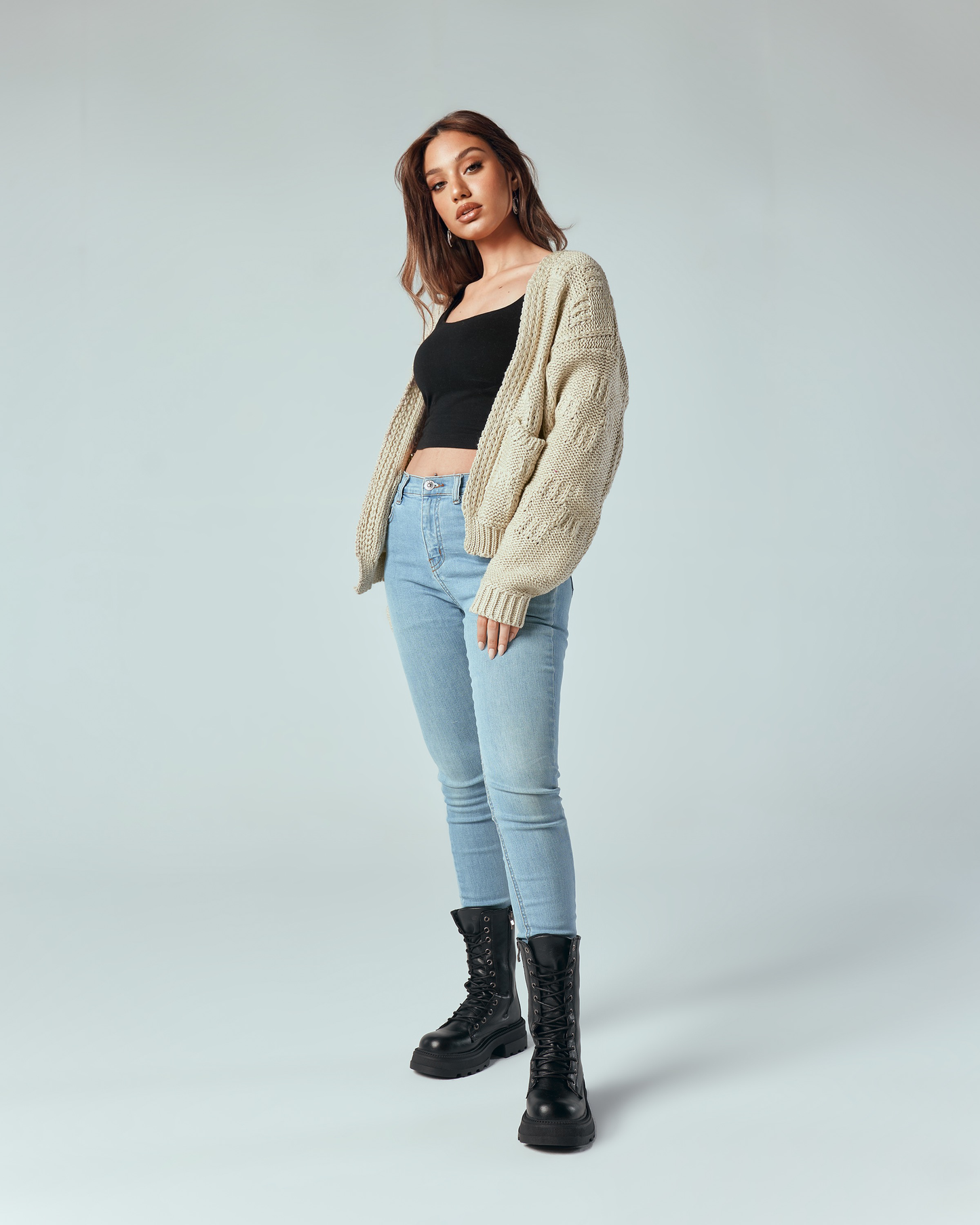 Beige Knit Pocket Cardigan