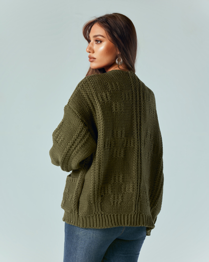Olive Knit Pocket Cardigan