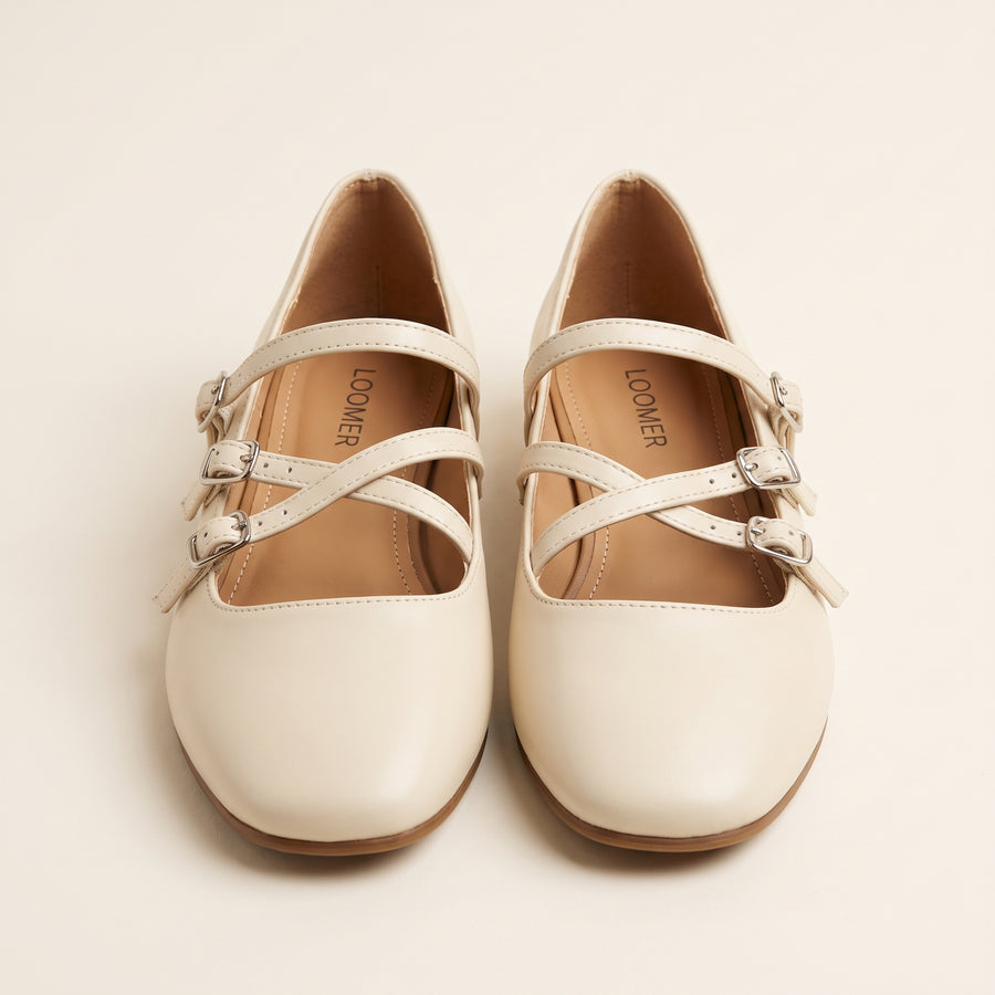Siena Triple Strap Flats - Offwhite