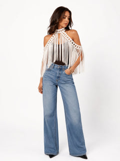 Fringe Muse Halter Top - Beige
