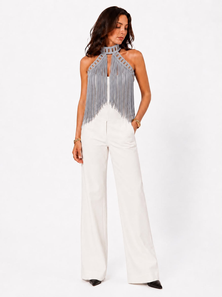 Fringe Muse Halter Top - Grey