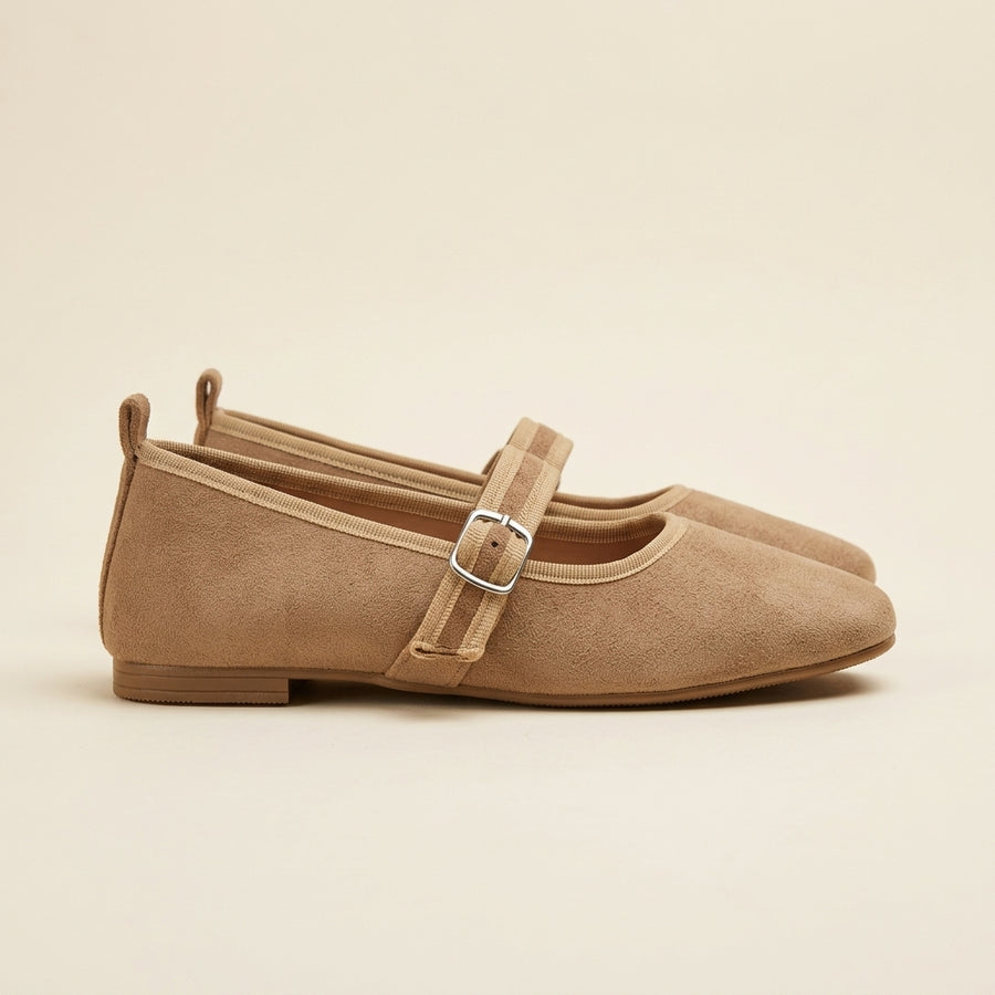 Livia Mary Jane Flats — Taupe Suede