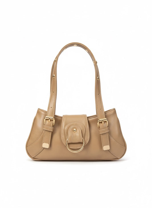 Aurelia Buckle Shoulder Bag – Beige