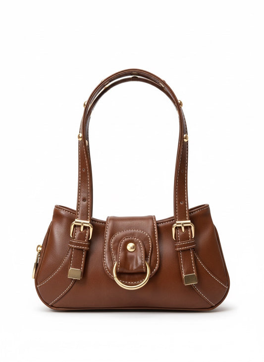 Aurelia Buckle Shoulder Bag – Brown
