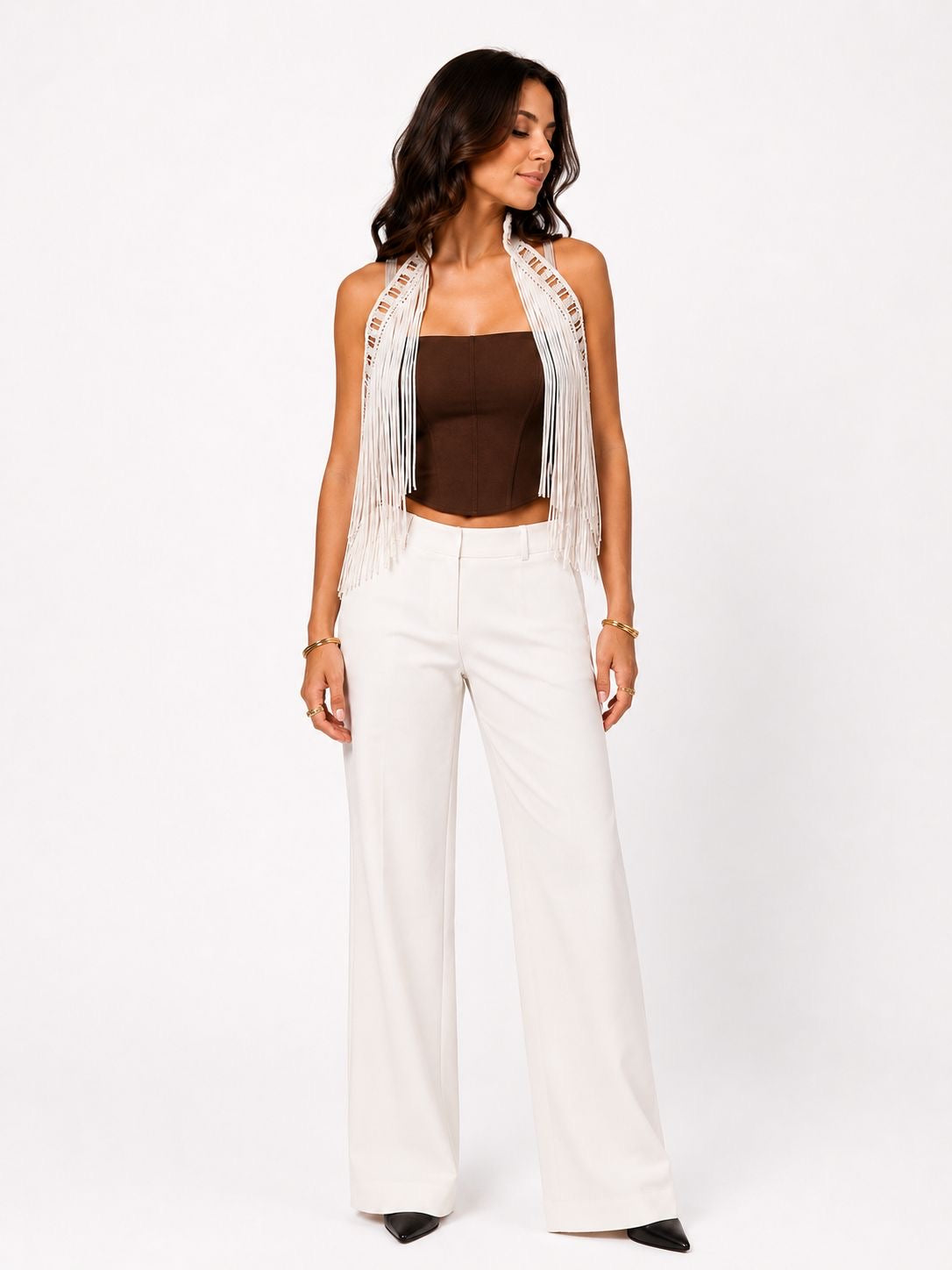 Fringe Muse Halter Top - Beige