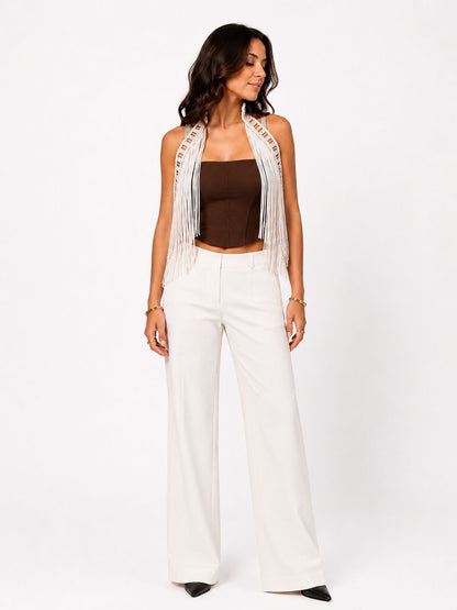 Fringe Muse Halter Top - Beige