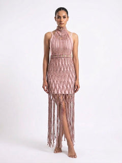 Ethereal Macramé Statement Dress - Pink