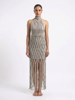 Ethereal Macramé Statement Dress - Cafe