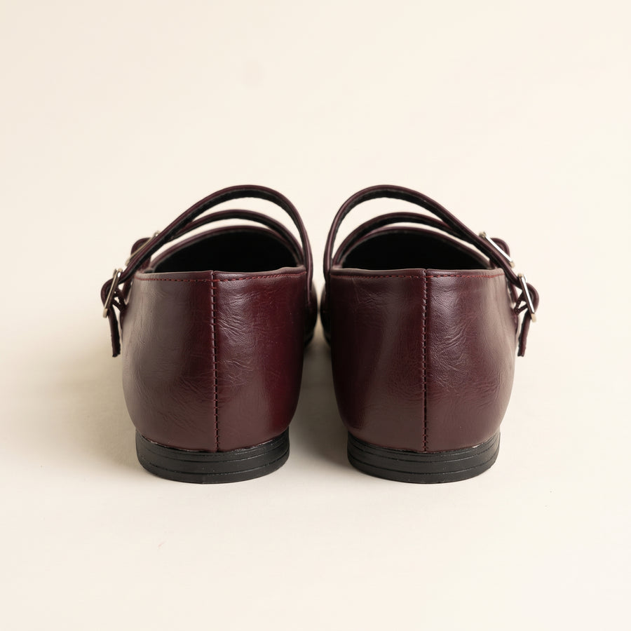 Siena Triple Strap Flats - Burgundy
