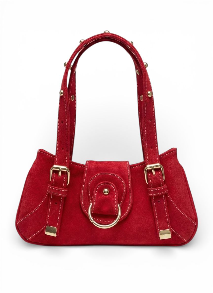 Aurelia Mini Buckle Shoulder Bag – Red suede