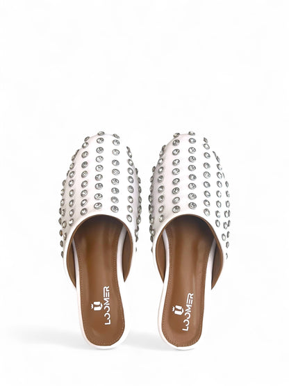 Ayla Crystal mules - White