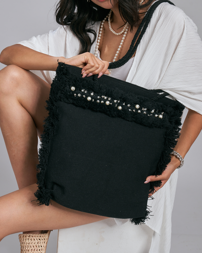 Pearl paradise tote bag - black