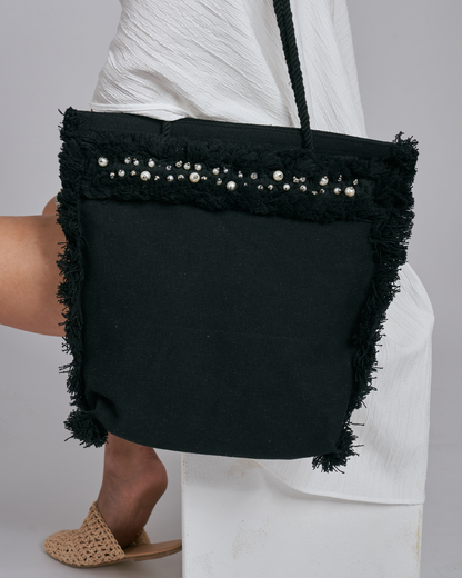 Pearl paradise tote bag - black