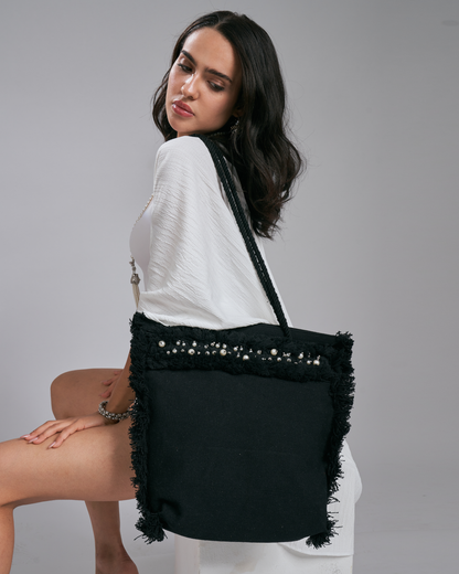 Pearl paradise tote bag - black