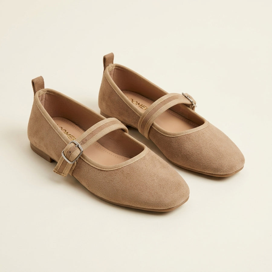 Livia Mary Jane Flats — Taupe Suede