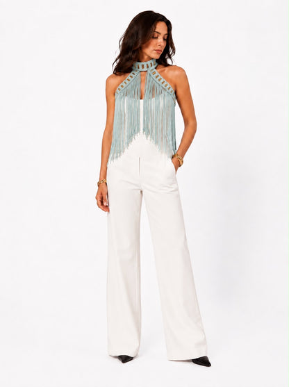 Fringe Muse Halter Top - L.Blue
