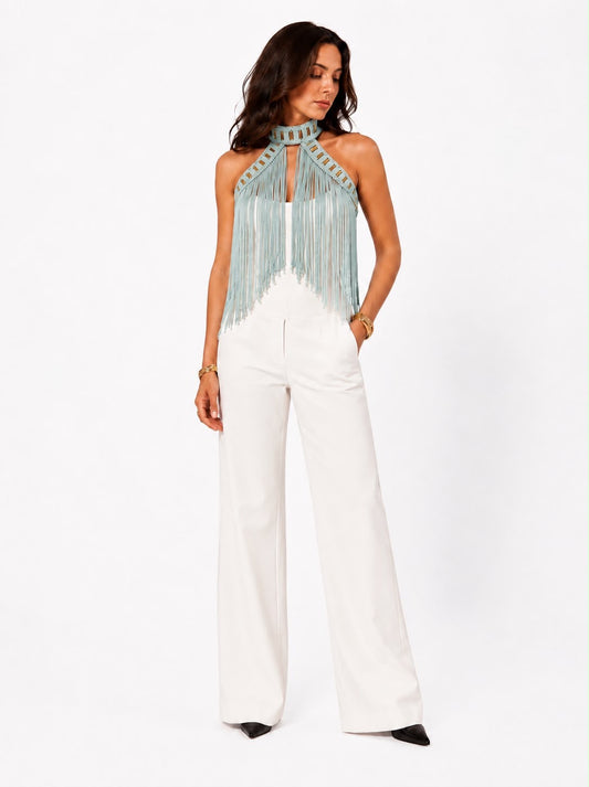 Fringe Muse Halter Top - L.Blue