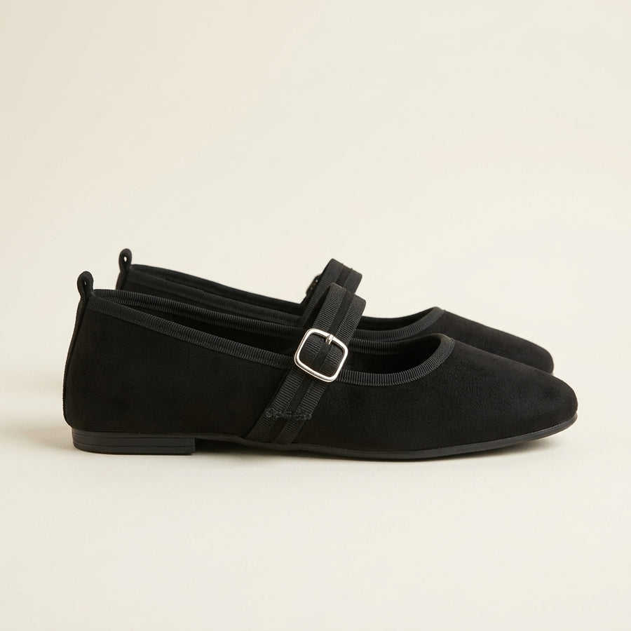 Livia Mary Jane Flats — Black Suede