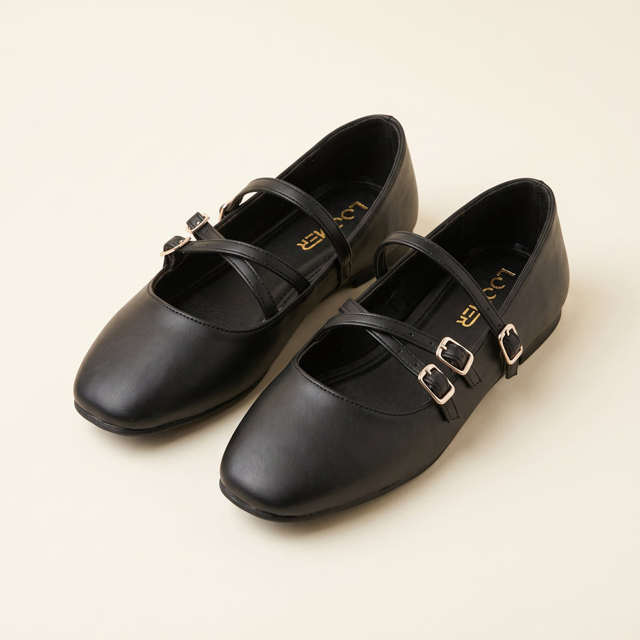 Siena Triple Strap Flats - Black