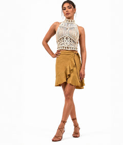 Macramé High-Neck Top - Beige