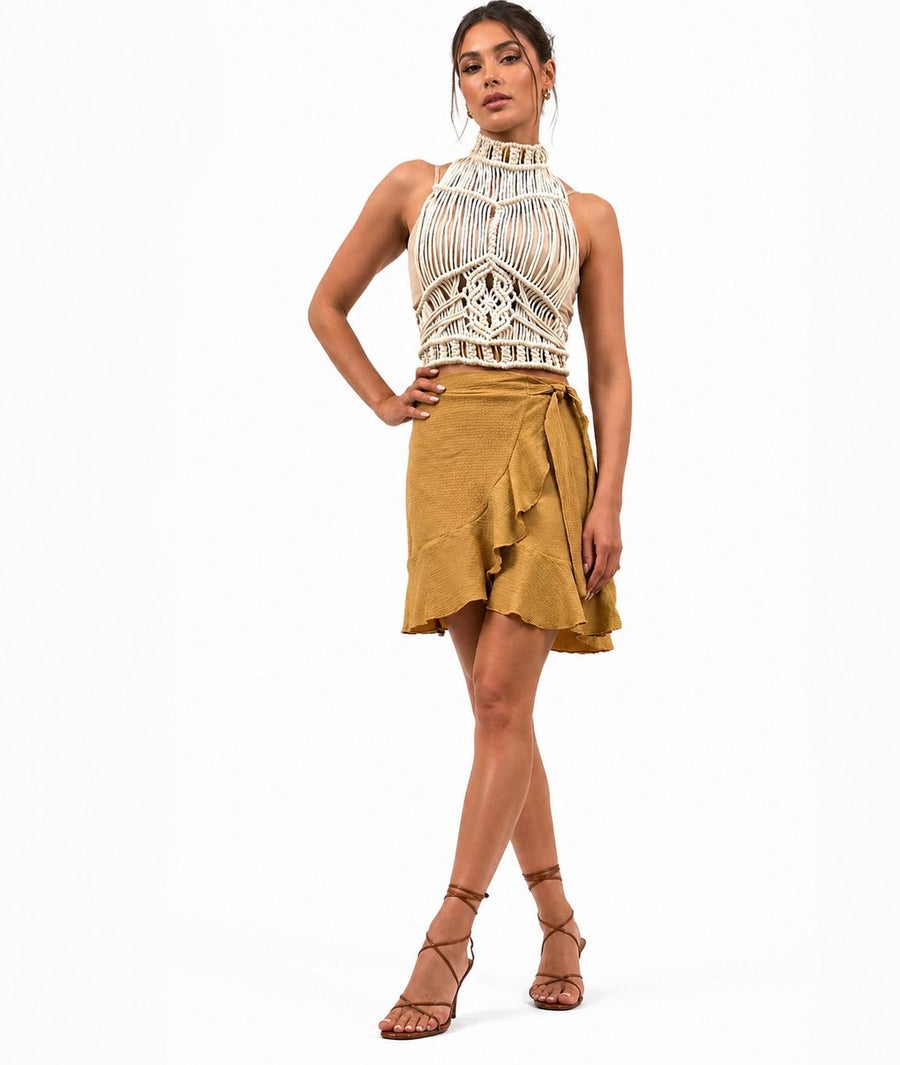 Macramé High-Neck Top - Beige