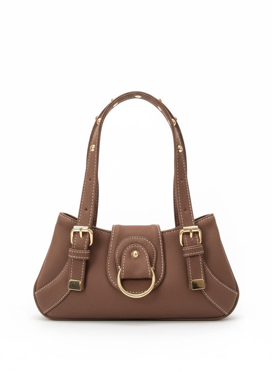 Aurelia Buckle Shoulder Bag – Brown Suede