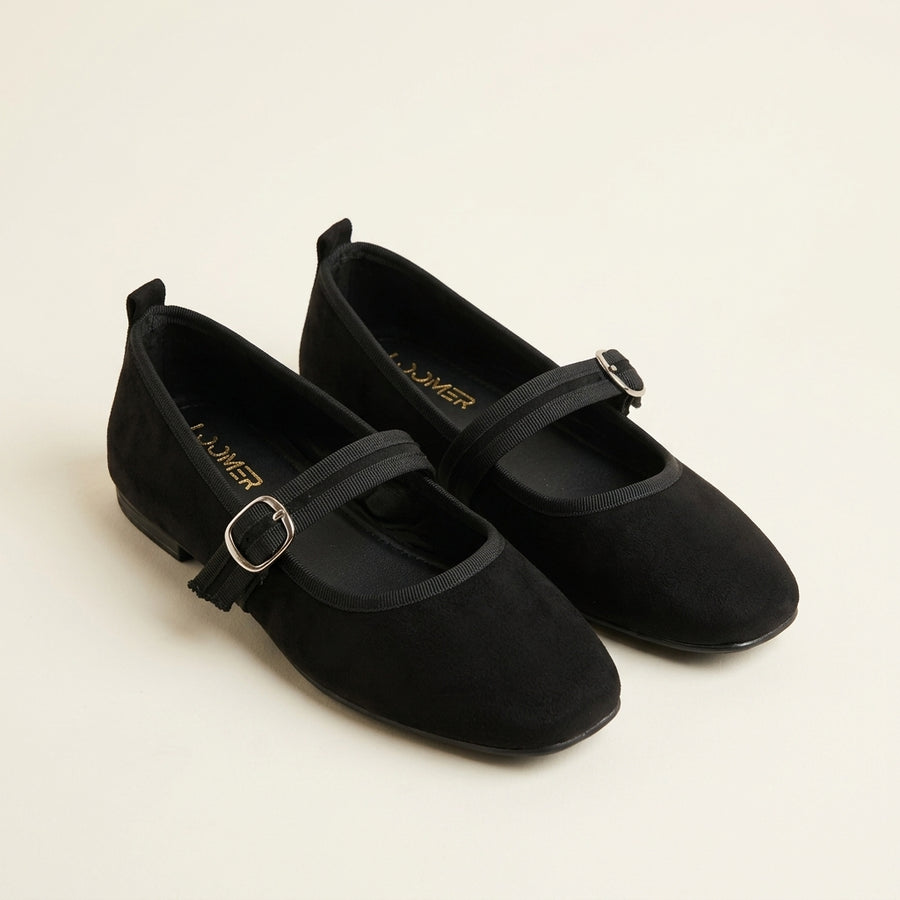 Livia Mary Jane Flats — Black Suede