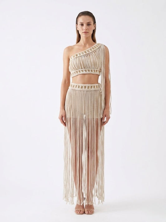 Aurora Macramé Fringe Set - Beige