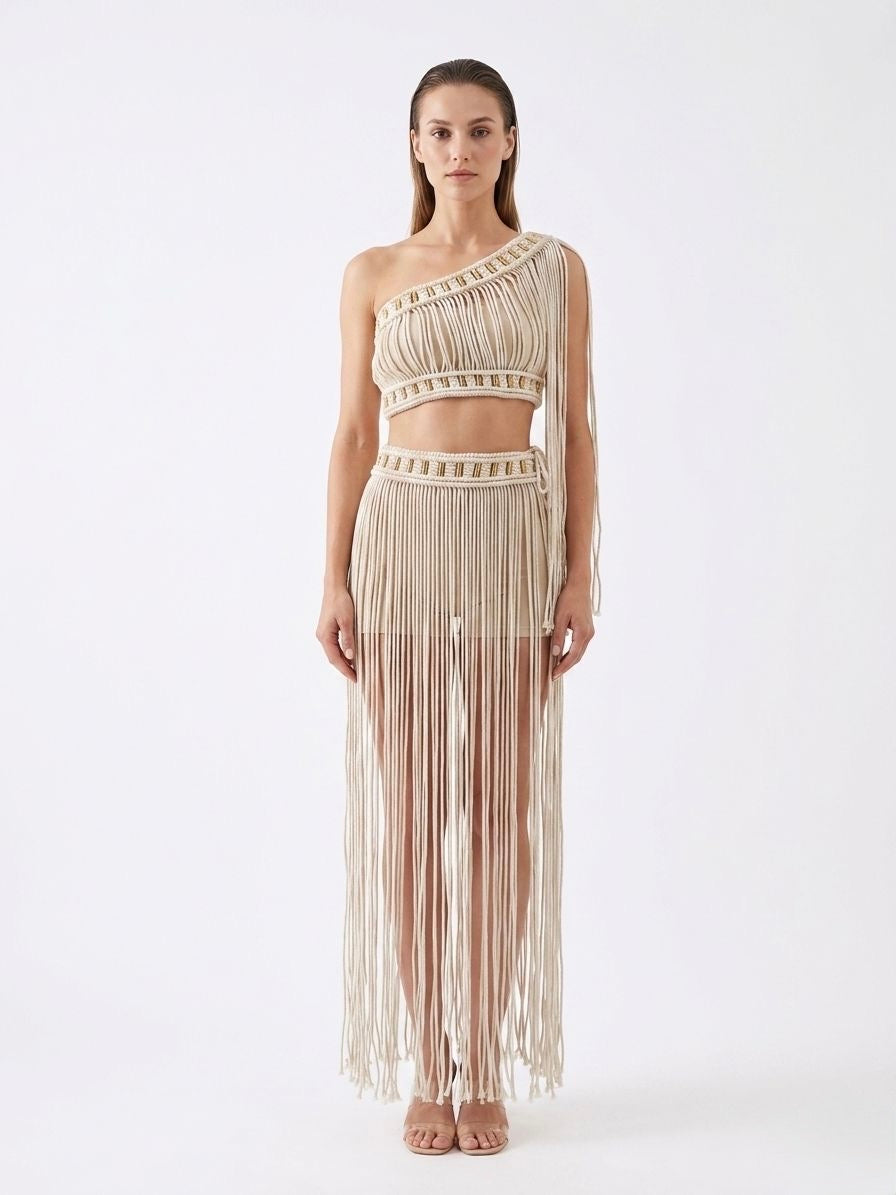 Aurora Macramé Fringe Set - Beige