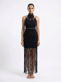 Ethereal Macramé Statement Dress - Black